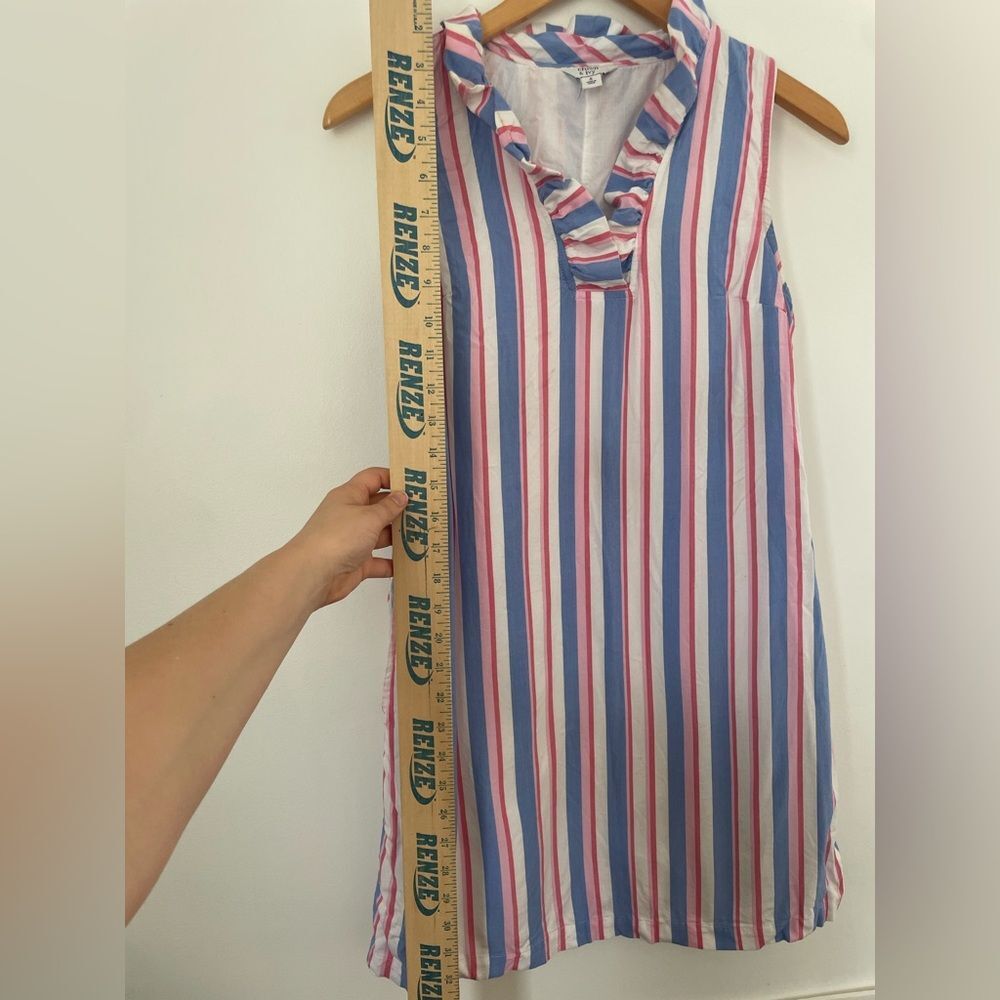 Crown & Ivy Women’s Striped Sleeveless Ruffle Neck Lined Dress Size Small preppy - Picture 8 of 9
